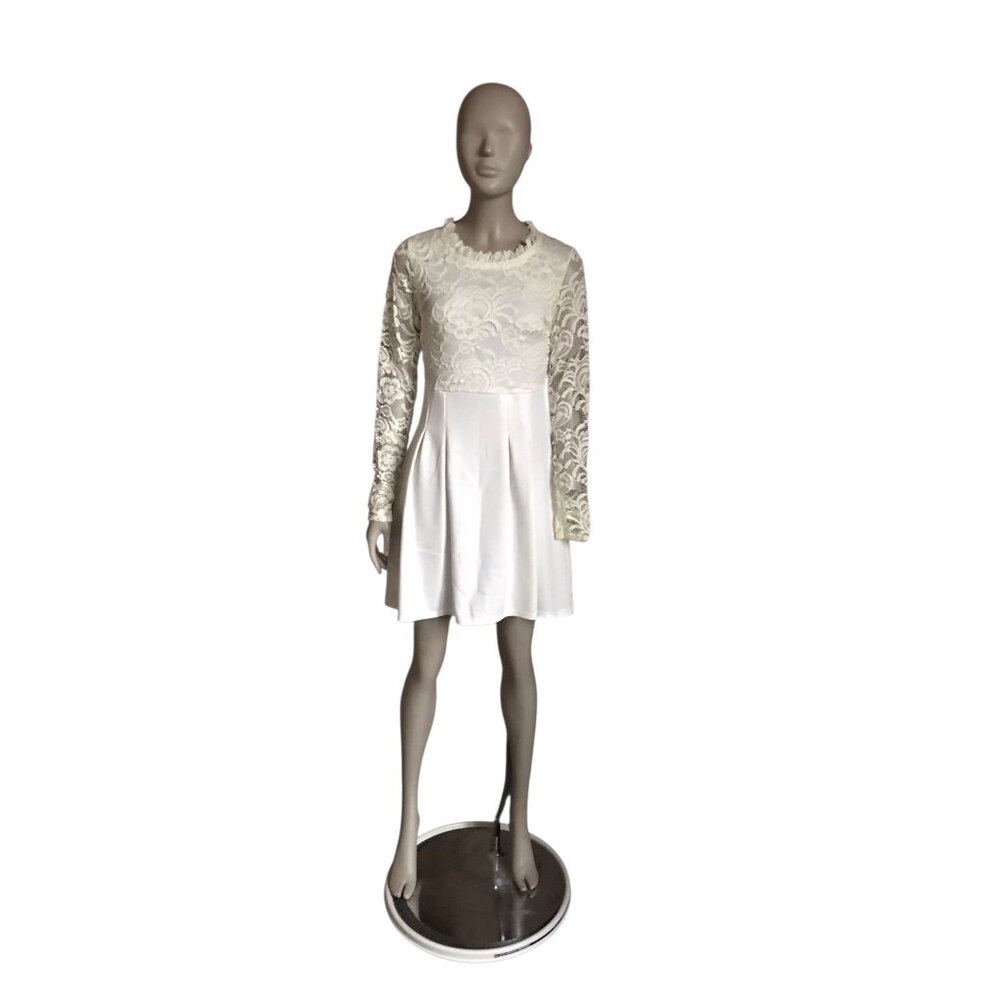 Boohoo White Lace Long Sleeve Dress